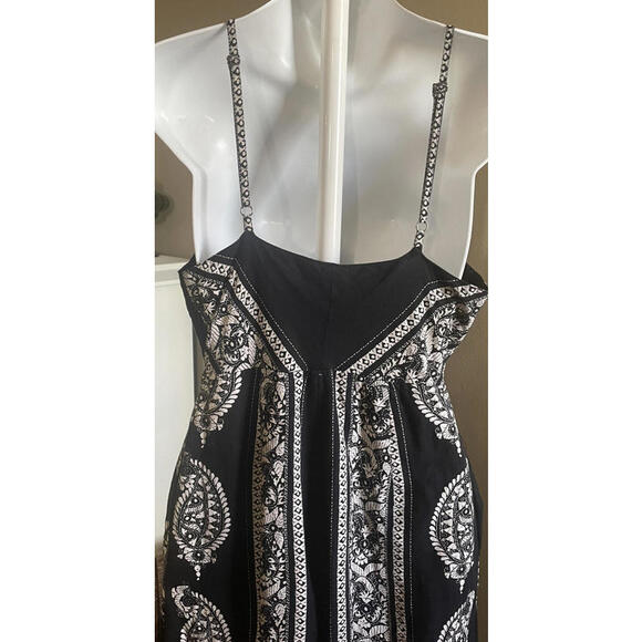 Free People Sz  4 Feel The Sun Linen Wide Leg Jumpsuit Romper Paisley Black - Picture 4 of 9